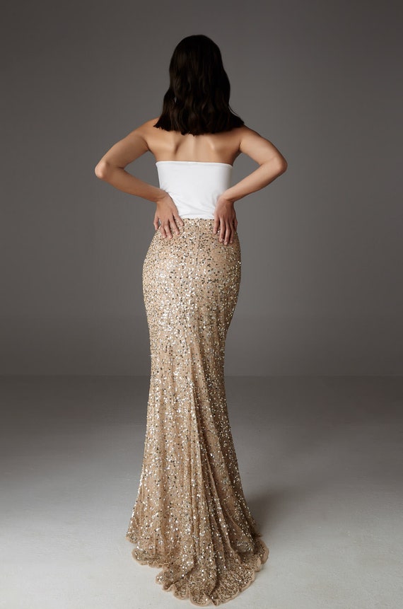 Gold Sequin Maxi Skirt: Shimmering Formal Occasion Skirt
