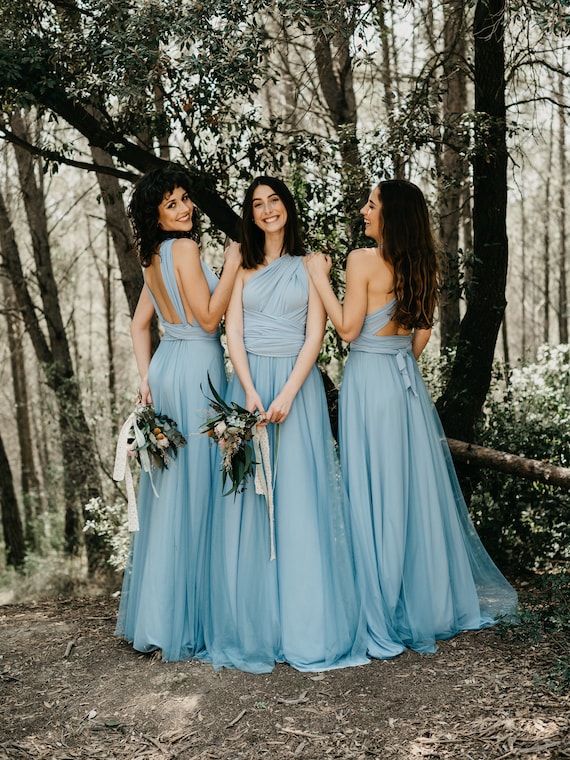 Robe de soirée longue bleu clair avec surjupe en tulle jean, robe longue  infini, robe de demoiselle d'honneur infini, surjupe amovible en tulle  jean. - Etsy France