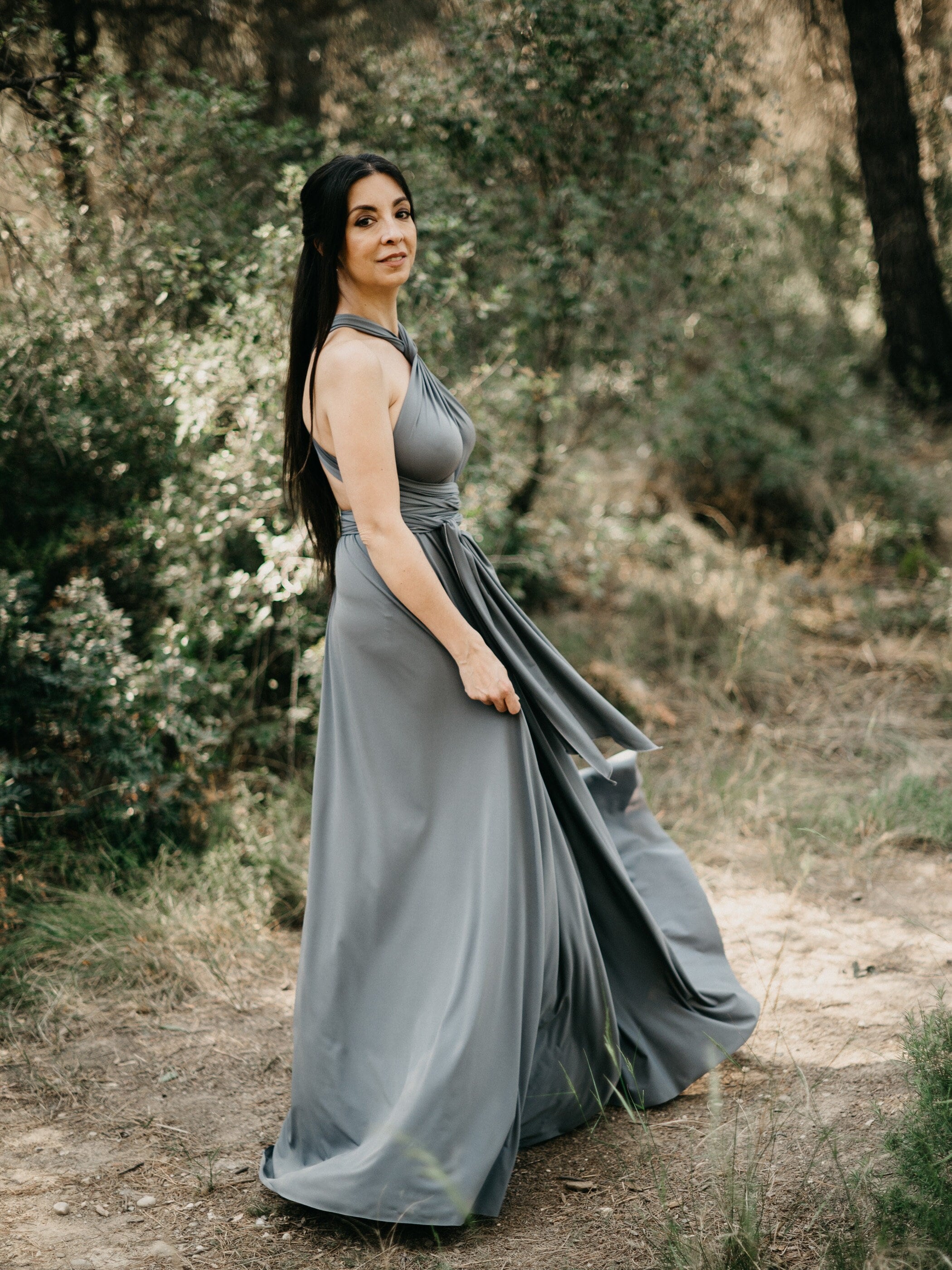 grey wrap bridesmaid dress Convertible taupe bridesmaid dresses online. Multi wrap dress by Nuichan main image 1