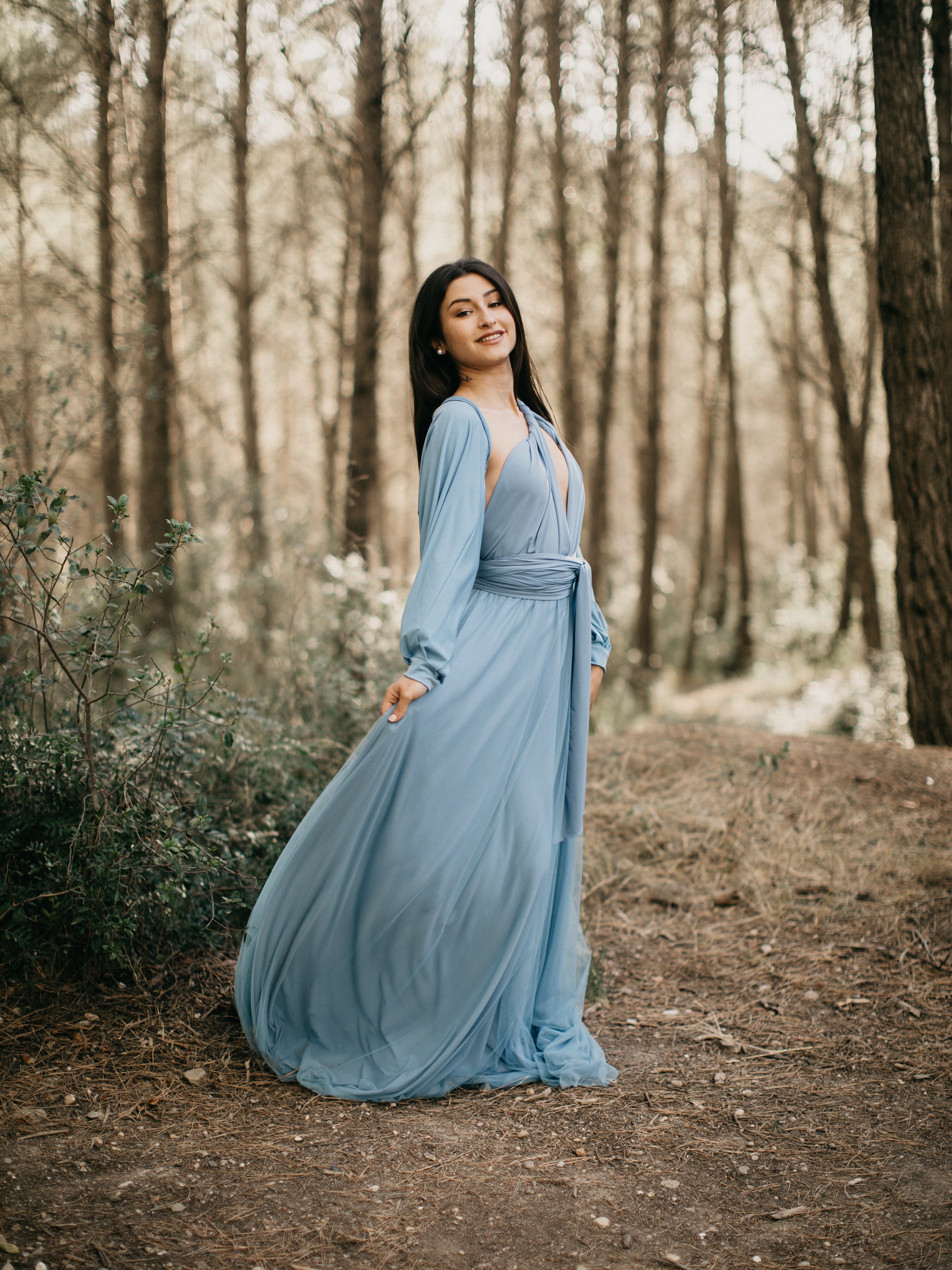 Jeans Evening Dress, Jeans Infinity Dress, Jersey Long Sleeves, Jeans Removable Tulle Skirt, Gown Wedding Dress with Jeans Jersey Sleeves.