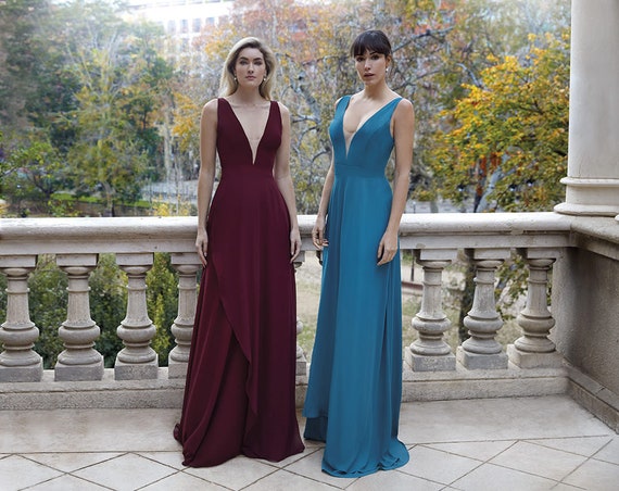 elegant dress with deep neckline Tight Long Formal Prom Dress with V-Neck main image 1
