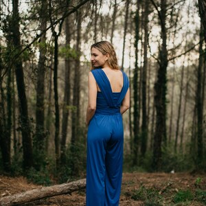 Cobalt Jersey Wedding Jumpsuit for Women, Convertible Bridesmaid Jumpsuit, Infinity Wrap Romper for Women, Royal Blue Palazzo, Convertible. image 5