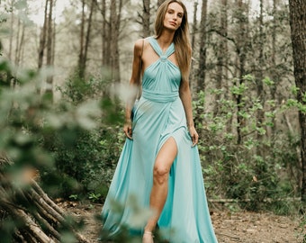 Aquamarine Bridesmaid Dress, Long Rust Dress, Convertible Aquamarine Dress, Infinity Dress, Multiway Dress, Multi Wrap Dress, Dress, Gown.