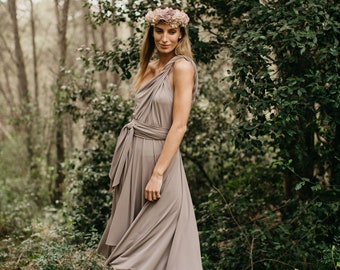 Asymmetrical Dress, Mink Bridesmaid Dress, High Low Wedding Dress, Prom Wrap Dress, Midi Mink Infinity Dress, Mink Dress, Prom Dress.