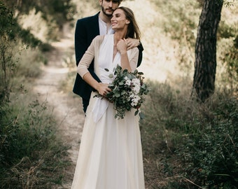 Wedding Top Tulle Polka Dot Jacket, Champagne Tulle Skirt with Ivory Infinity Dress, 3/4 Sleeve Tulle Top, Accessories,Tulle Wedding Jacket.