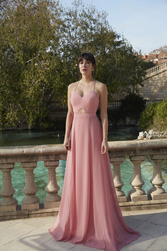Cut Out Maxi Dress: Hearth Neckline, Thin Straps - Elegant Summer Fashion