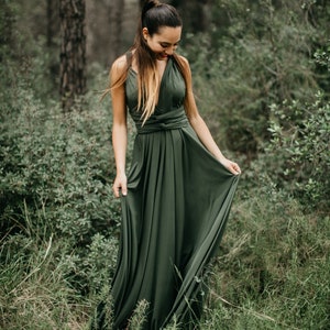 Long Khaki Evening Dress, Khaki Dress Tulle Overskirt, Bridesmaid Dress, Wrap Formal Dress, Khaki Maxi Dress with Tulle Khaki Overskirt.