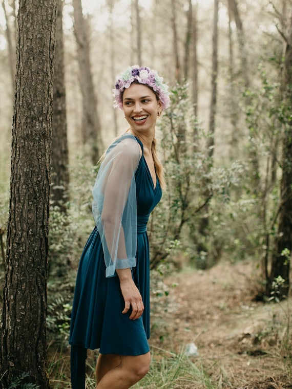 Blue Mini Infinity Dress With Jeans Tulle Bolero: Convertible Bridesmaid  Dress - Etsy