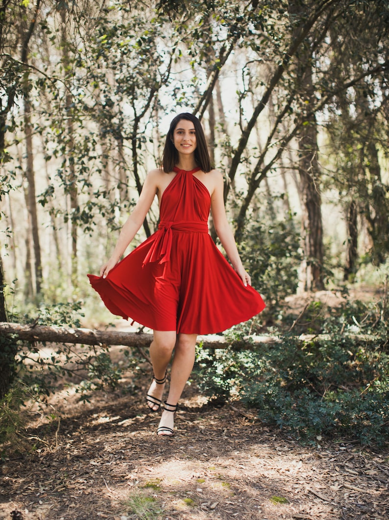 Short Red Dress, Sexy & Feminine, Dark Red Infinity Dress, Red Party Dress, Short Prom Dress, Short Occasion Dress, Short Convertible Dress. image 2