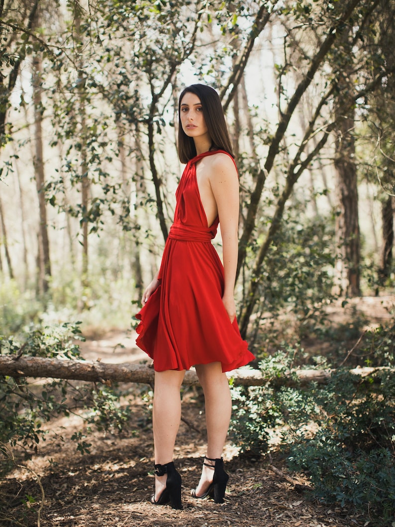 Short Red Dress, Sexy & Feminine, Dark Red Infinity Dress, Red Party Dress, Short Prom Dress, Short Occasion Dress, Short Convertible Dress. image 1