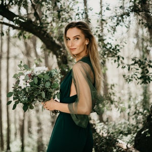 Green Infinity Jumpsuit: Khaki Tulle Sleeves, Versatile Bridesmaid Dress
