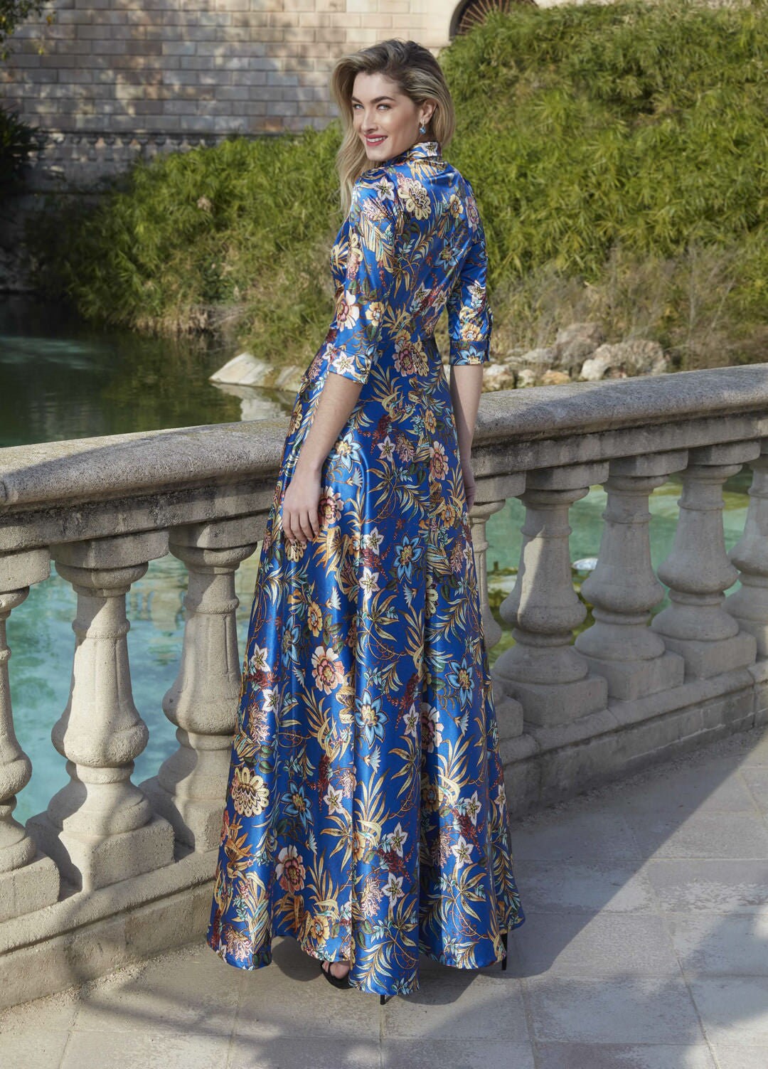 long floral satin dress Custom Made Floral Satin Dress: French Chic Garden Party Gown, Verne