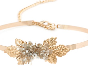 Gold Leaf Dress Belt: Elastic Metal High Waist Bridal Sash - Etsy