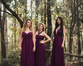 Bridesmaid Aubergine Dress, Purple Party Dress, Aubergine Infinity Dress, Event Dress, Eggplant Bridesmaid Dress, Mutli way Dress, Red Gown.