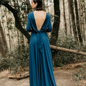3/4 Sleeves Maxi Dress, New Dress, Elegant Dress, Satin Jersey Dress with Sleeves, Casual or Elegant Dress, 3/4 Sleeve Long Dress, 5 Colours Blue