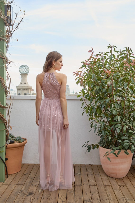 Sequin Halter Mini Dress With Tulle Overskirt - Etsy Israel