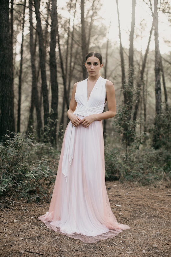 Ivory Infinity Wedding Dress with Pink Tulle Overskirt