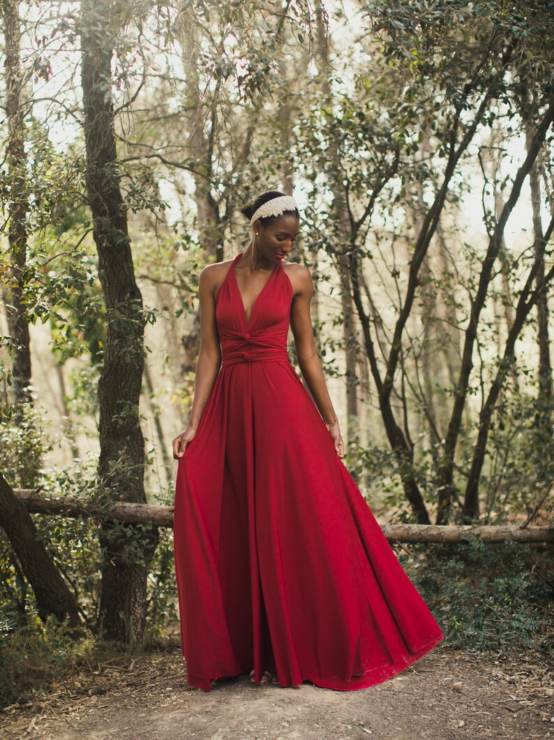 Infinity Sexy Dress, Burgundy Long Party Dress With Front Slit