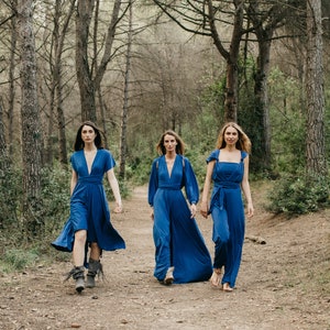 Cobalt Jersey Wedding Jumpsuit for Women, Convertible Bridesmaid Jumpsuit, Infinity Wrap Romper for Women, Royal Blue Palazzo, Convertible. image 9