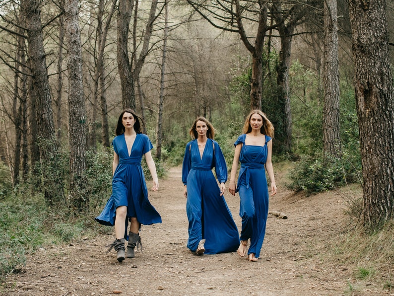 Cobalt Jersey Wedding Jumpsuit for Women, Convertible Bridesmaid Jumpsuit, Infinity Wrap Romper for Women, Royal Blue Palazzo, Convertible. image 9