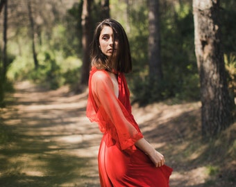 Red Tulle Top Shrug, Top Bolero in Tulle, Mini Dress Red, Long Sleeve Formal Bolero, Long Sleeve Boho Bolero, Evening Tulle Top Bolero.