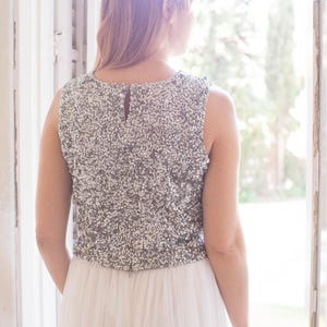 Silver Sequin Top: Embroidered Party Top