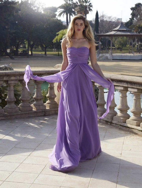 sweetheart strapless chiffon dress Sweetheart Strapless Chiffon Gown 2 / Pink Carnation