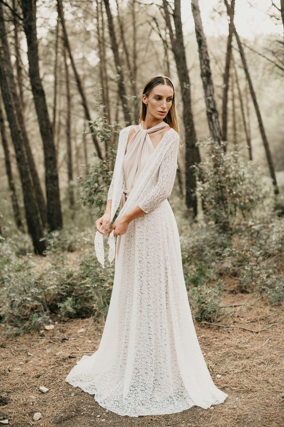 Boléro de mariage en dentelle veste de mariée rose à manches 3/4