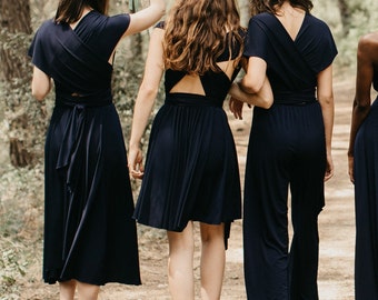 Navy Short Infinity Dress, Simple Elegant Dress for Bridesmaids or Formal Event, Navy Wrap Maxi Dress, Navy Blue Short Wrap Dress, Marino.