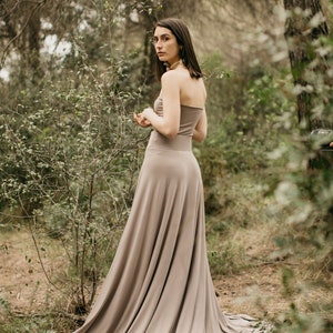 Maxi Mink Skirt, Long Skirt with Mink Bandeau Top, Asymmetrical Skirt, Boho Skirt, Skirt With Front Slit Handmade Satin Jersey Mink Skirt. image 4