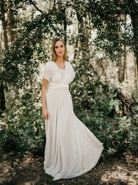 ivory convertible dress Ivory Polka Dot Tulle Overdress: Romantic Convertible Wedding Gown