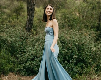 Slit Skirt Color Jeans, Sky blue Long Slit Skirt, Baby blue Slit Skirt, Women Maxi Slit Skirt, Baby shower Skirt, Maternity Baby Blue Skirt.