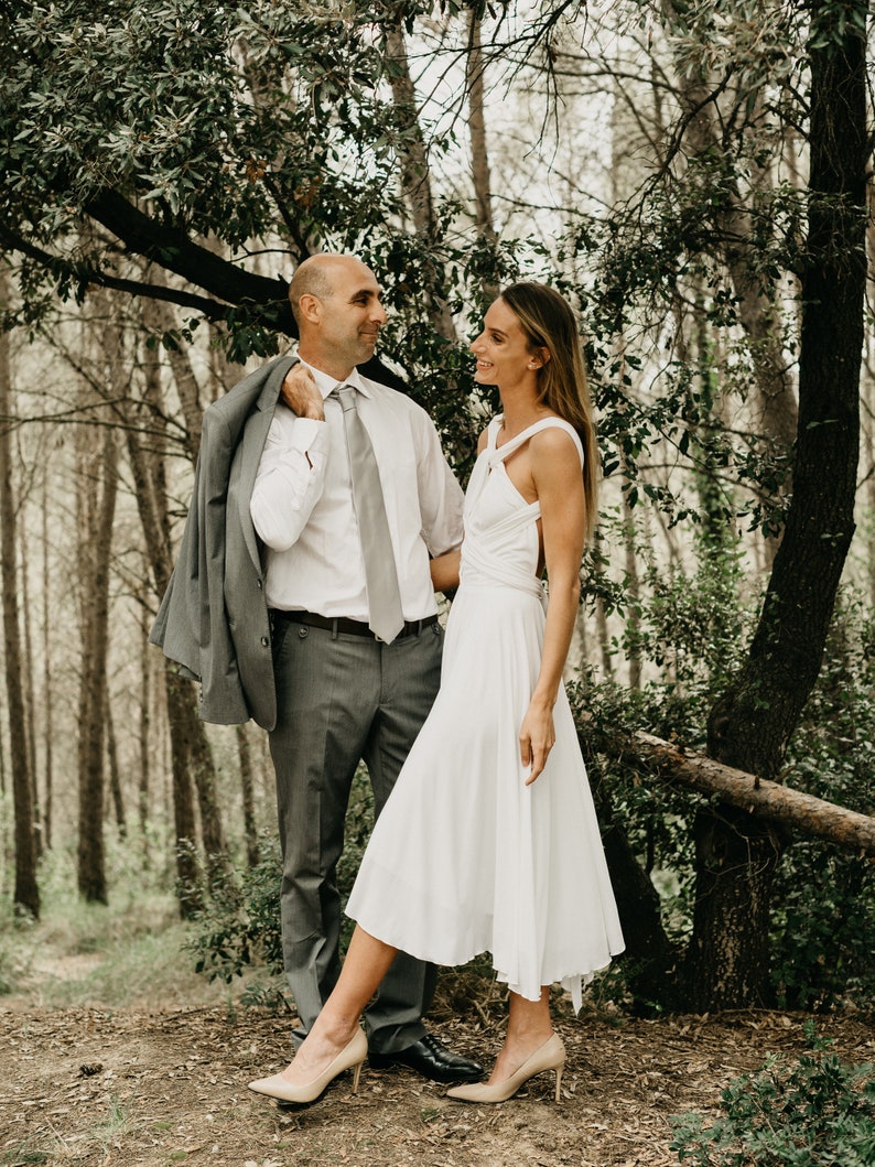 Midi Ivory Bridal Dress, Bridal Gown, Wedding Dress, Ivory Wedding Reception Dress, Midi Ivory Gown, Wedding Celebration Dress, Asymmetrical image 6