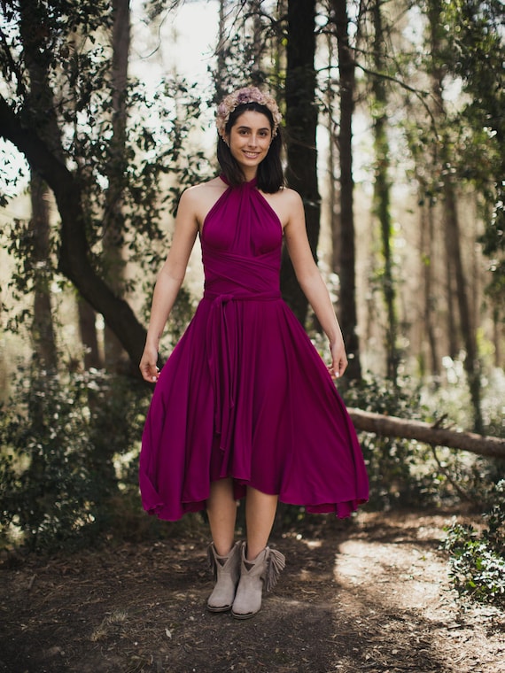 Marsala Orchid Dress: Convertible Sleeveless Wrap Gown