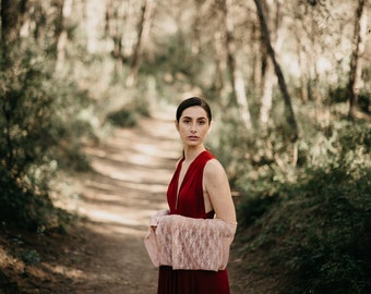 Lace Top Bolero, Wedding Top in Lace, Burgundy Dress with a Flower Lace Bolero , Long Sleeve Bridal boho Shrug, Pink Lace Top, Bride top