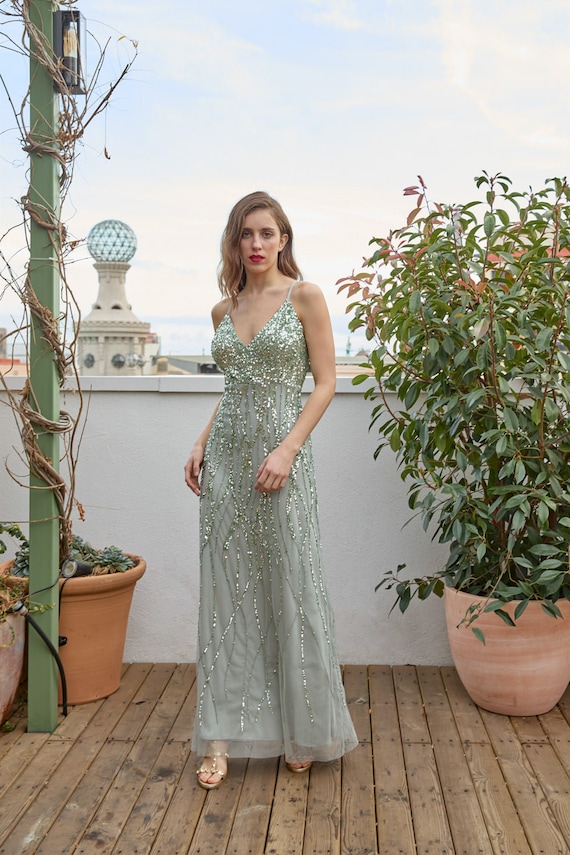 open lace back dress Mint Green A-line V-neck Backless Homecoming Dress MH557 main image 1