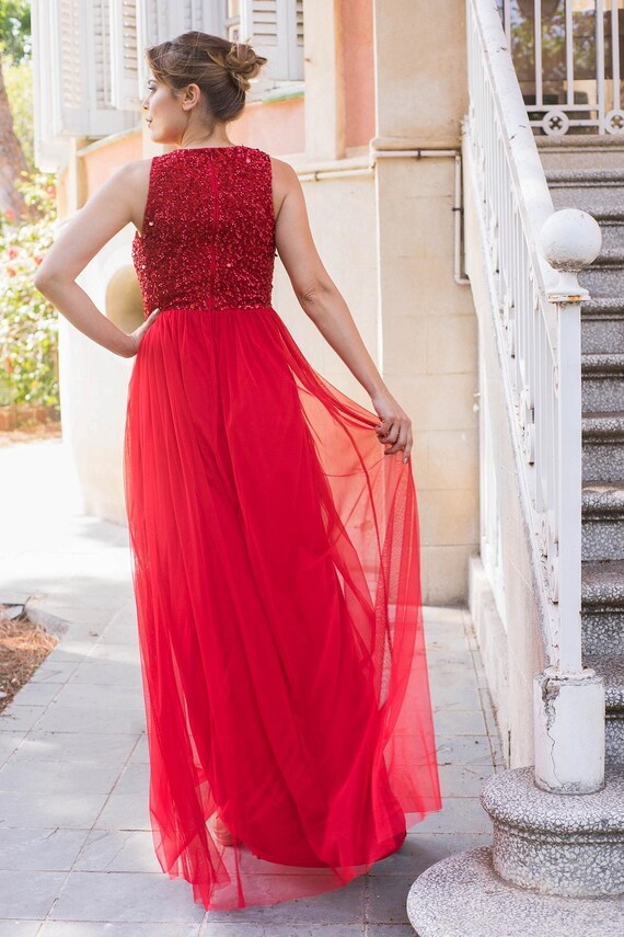 red sequin embroidered dress Lavender Embroidered Tea-Length Dress – Monique Lhuillier main image 0