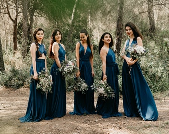 Long Blue Evening Dress, Indigo Blue Dress, Long Sleeveless Infinity Dress, Blue Infinity Dress, Bridesmaid Dress, Blue Wrap Formal Dress.