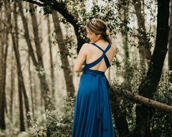 Cobalt Blue Infinity Dress: Convertible Long Bridesmaid Gown - Etsy
