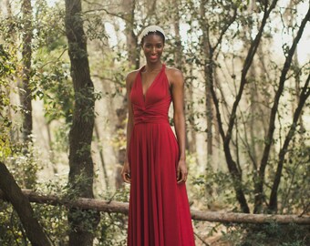 Burgundy Infinity Wrap Dress: Convertible Bridesmaid Gown
