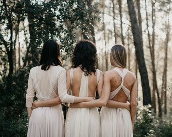 Polka Dot Tulle Jacket, Tulle Shrugs and Bolero, Ivory, Pink and Champagne 3/4 Sleeve Tulle Jacket, Bridesmaid Polka Dot Tops Jacket.