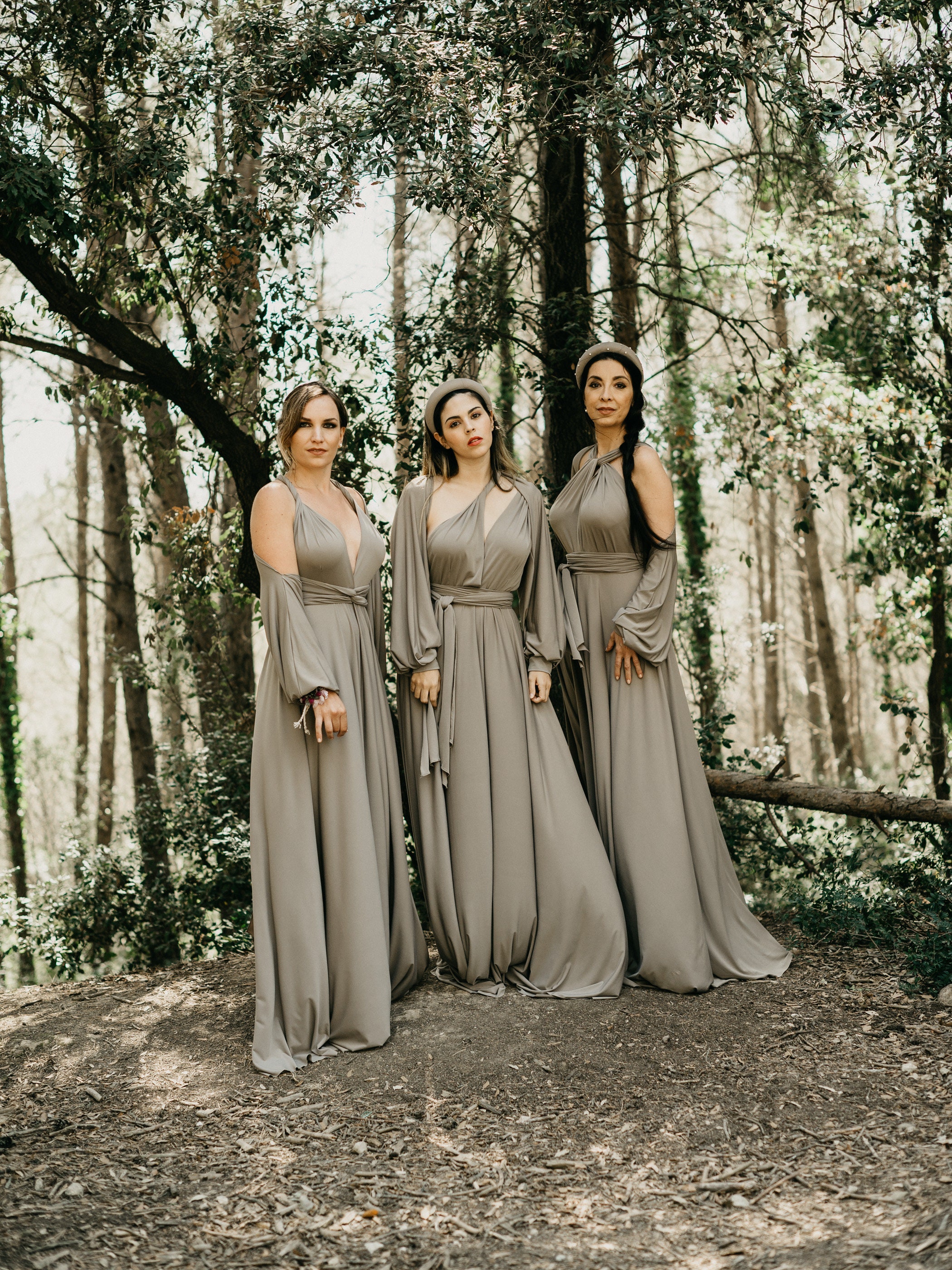 Mink Jersey Maxi Dress: Convertible Bridesmaid Gown with Removable Sleeves