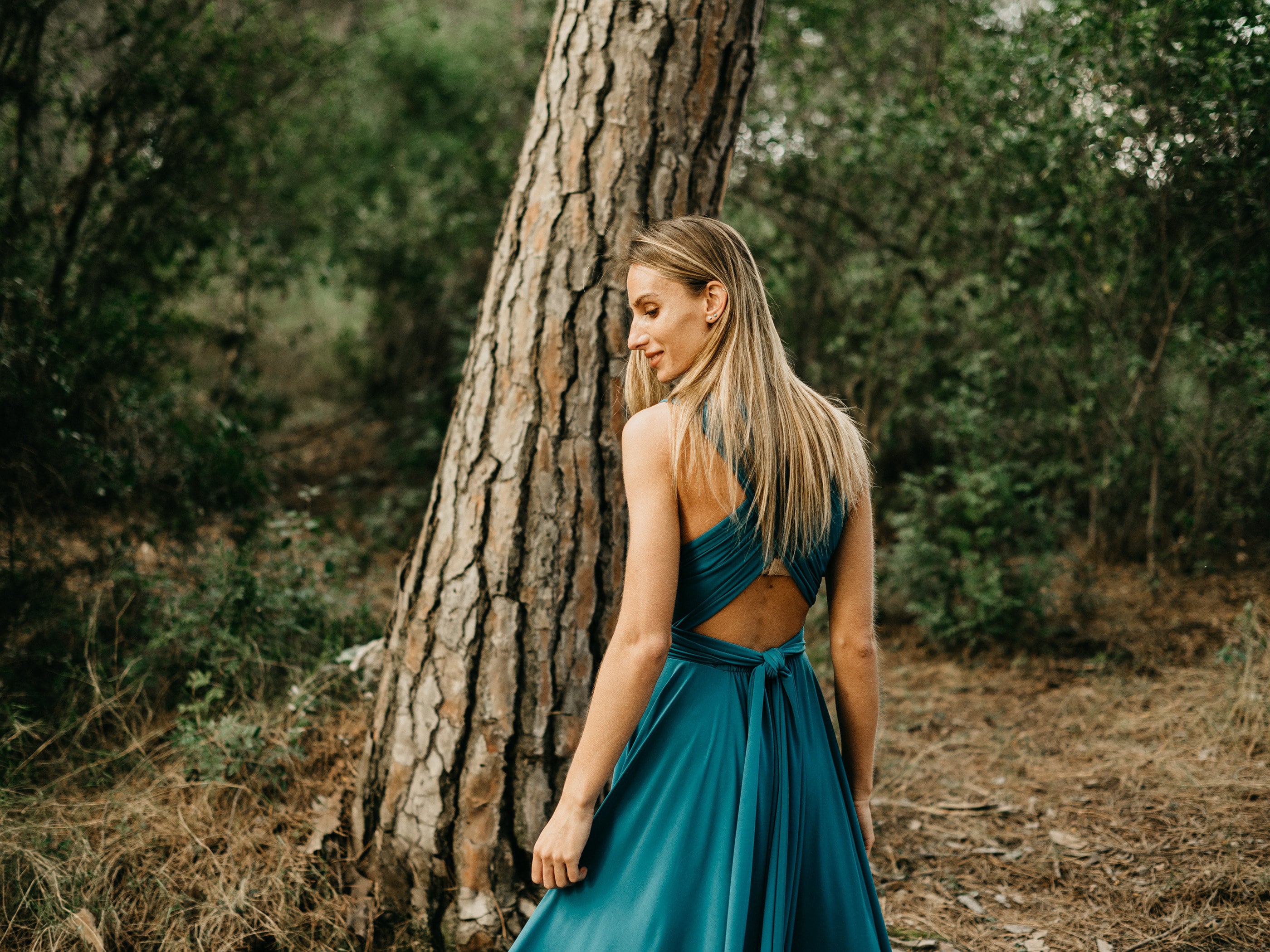 Teal Infinity Dress: Asymmetrical Midi Multiway Wrap Dress