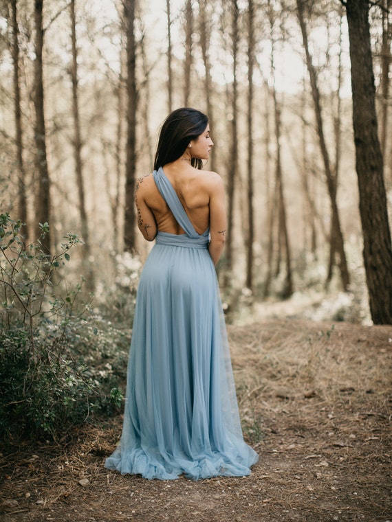 Long Jeans Evening Dress With Jeans Tulle Overskirt, Long Jeans Infinity  Dress, Jeans Infinity Bridesmaid Dress, Removable Tulle Overskirt. - Etsy