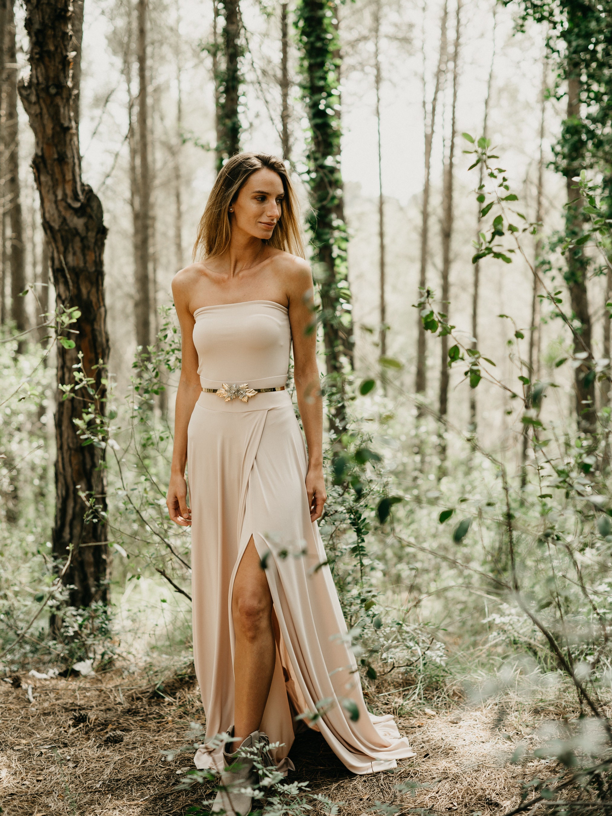 Gold Leaf Dress Belt: Elastic Metal High Waist Bridal Sash