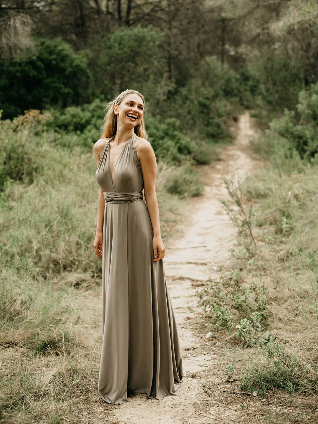 Mink Infinity Dress With Slit: Convertible Bridesmaid Gown UK