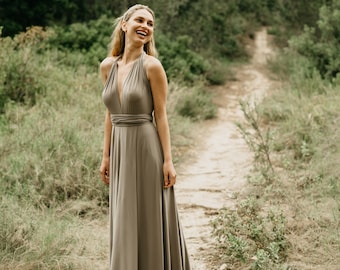 Mink Infinity Dress with Slit: Convertible Bridesmaid Gown