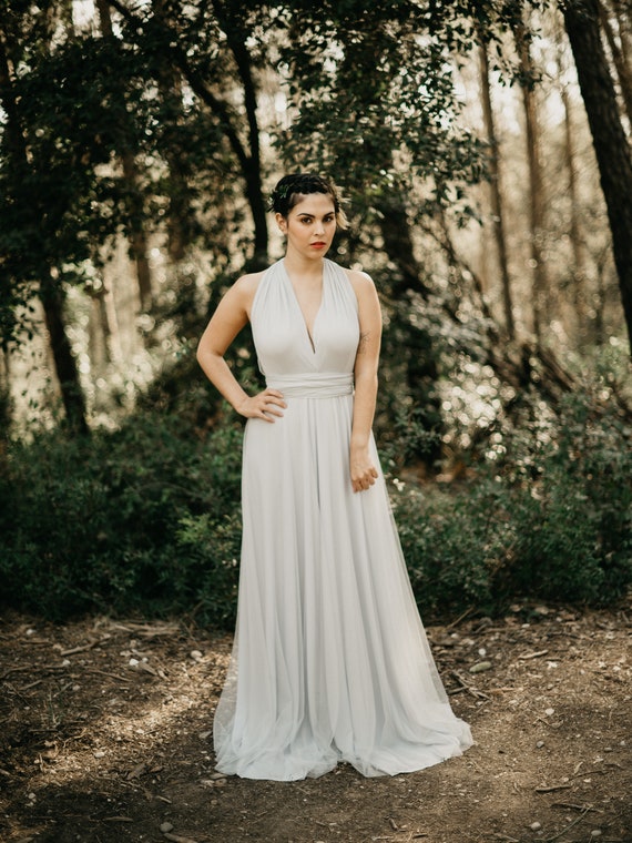 Elegant Pearl Evening Dress With Ivory Tulle Overskirt, Long Infinity  Dress, Infinity Bridesmaid Dress, Removable Ivory Tulle Overskirt. 