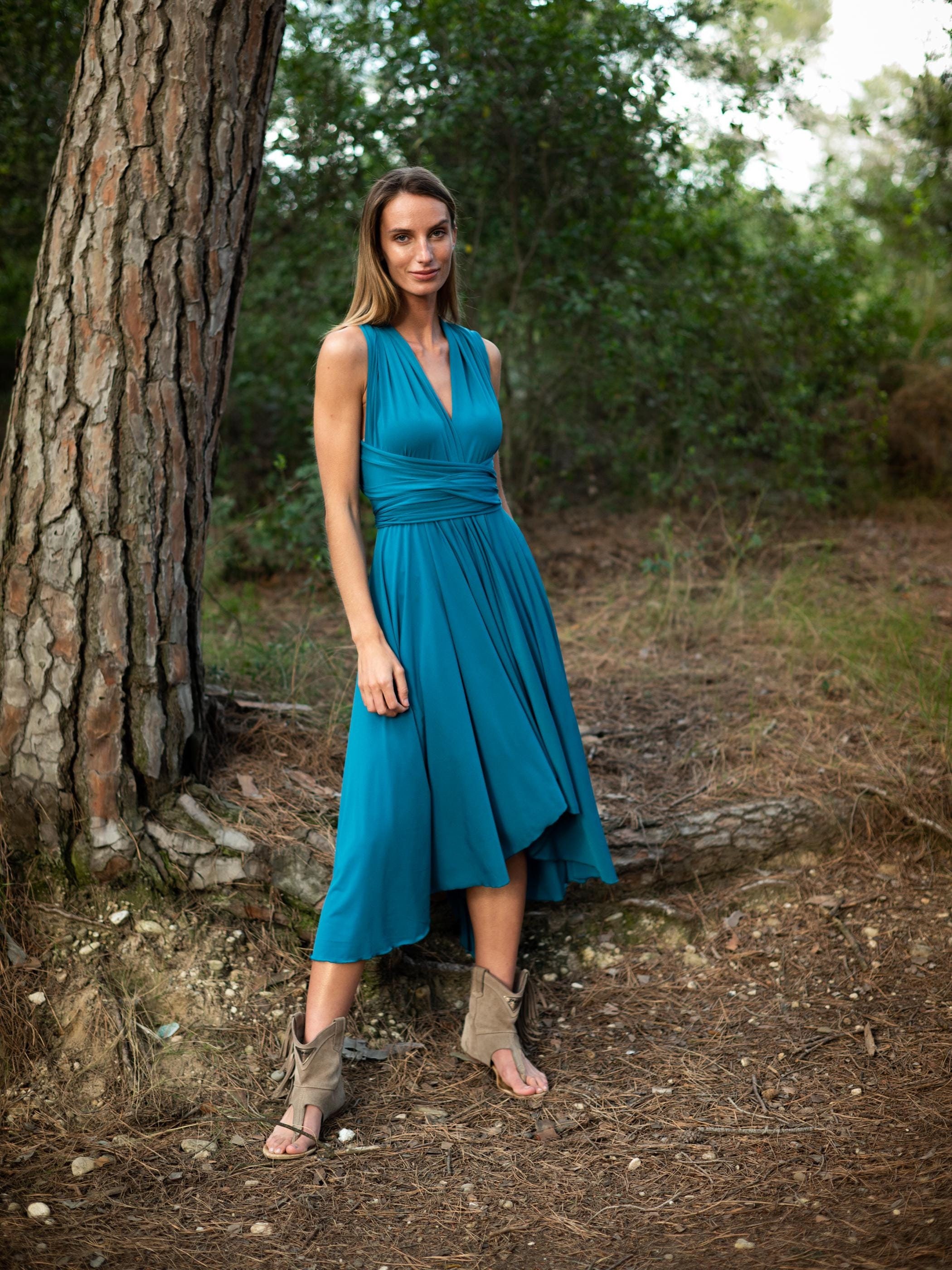 Silver Infinity Midi Dress Bridesmaid Wrap Dress, Prom Gown