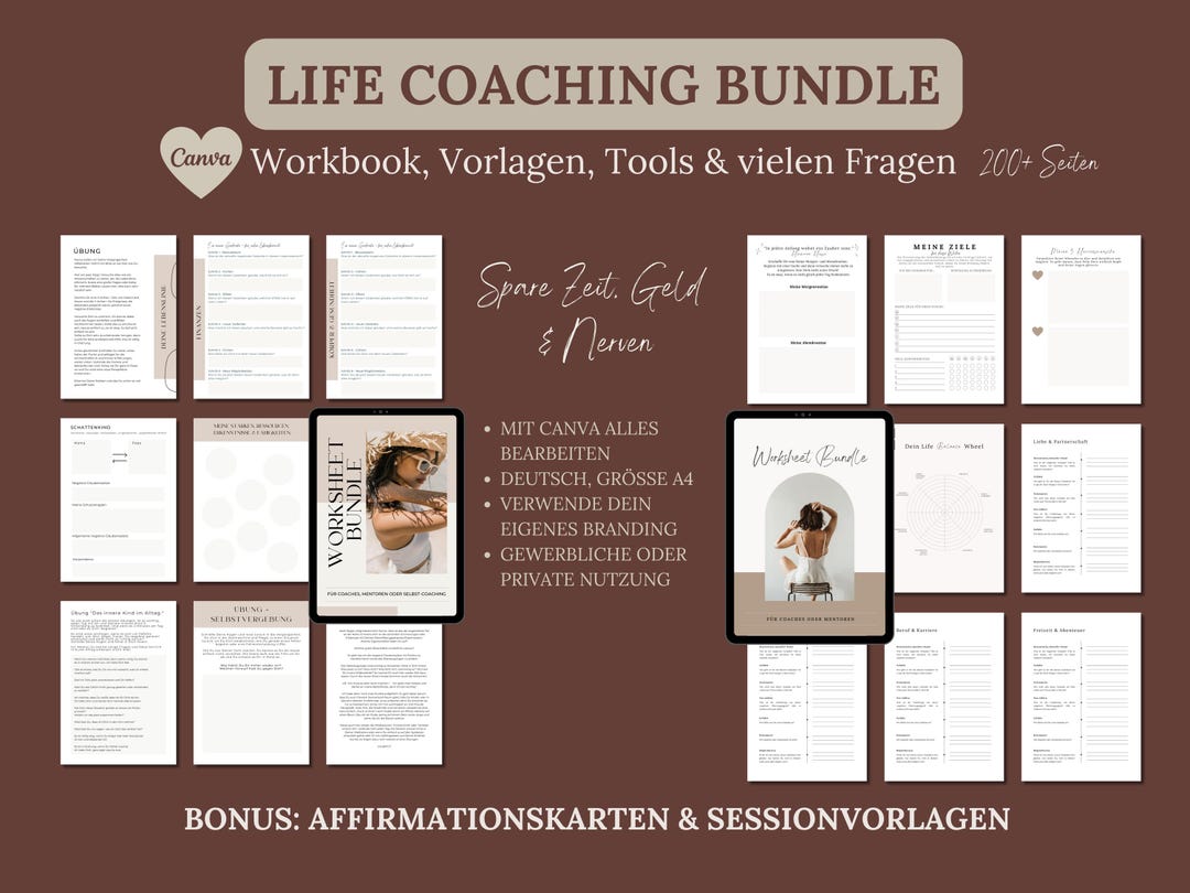Coaching Workbook German – Canva Templates for Coaches Bundle, Money ...